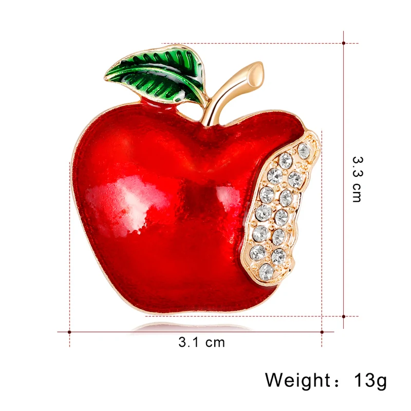 Новогодняя фруктовая красная брошь "яблоко" золотого цвета, хрустальные броши для женщин, банкетная заколка на шарф, украшение, ювелирное изделие, эмалированная булавка, рождественский подарок