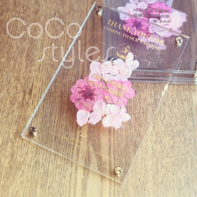  Cocostyles custom beautiful double layer gold foiling invitation card with preserved fresh flower f - 32889220354
