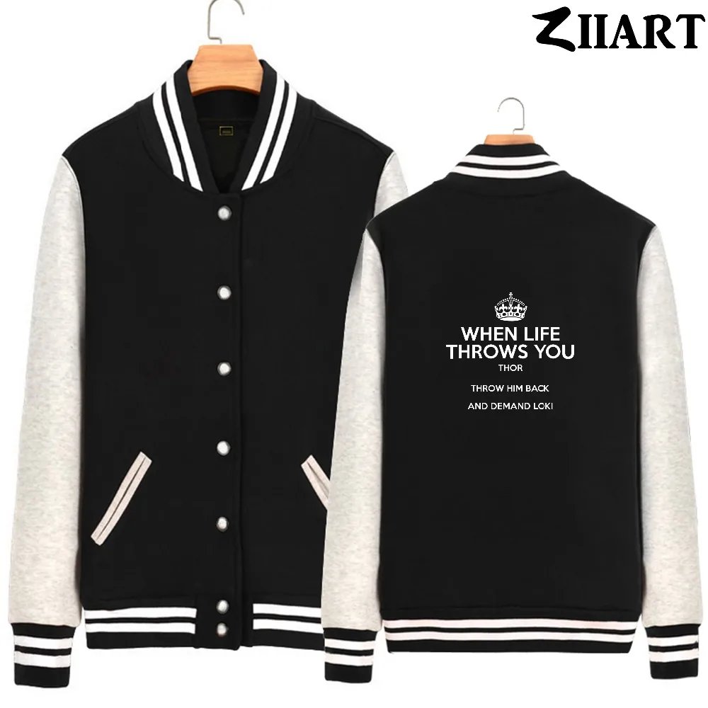 

imperial crown when life throws you thor throw him back and demand loki Man Full Zip Autumn Fleece Baseball jackets ZIIART