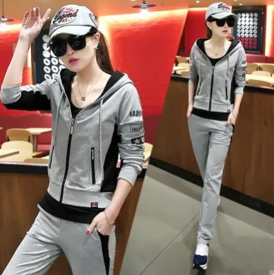 2016 Autumn Plus Size Hoodies Women Cotton Casual Hooded Tracksuit Sportsuit Three Piece Set Women s
