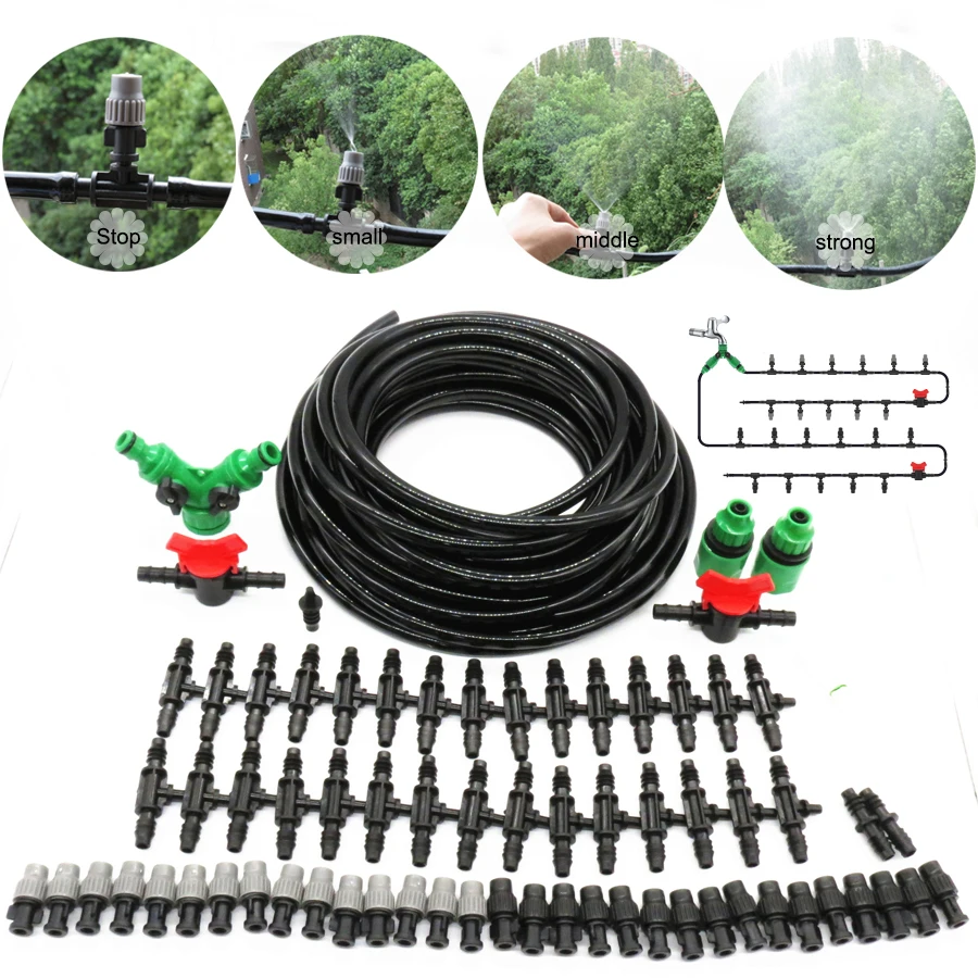 Upgrade 25m 3/8'' Hose Garden Misting Irrigation System Watering Kits W/ Mist Nozzle Spray