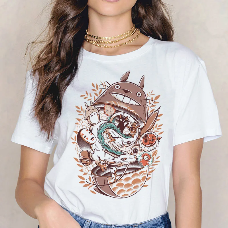 Totoro, забавная женская футболка с принтом, Женская японская футболка, Хаяо Миядзаки, футболка, футболки, Мультяшные аниме Харадзюку - Цвет: 5733