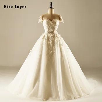 

HIRE LNYER Abiti Da Sposa Off The Shoulder Short Sleeve Lace Up Beaded Appliques Flowers A-line Wedding Dresses Vestido Branco