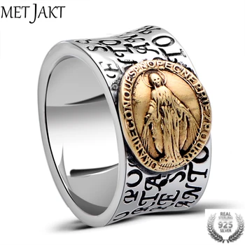 

MetJakt Virgin Mary Solid 925 Sterling Ring with Scripture for Unisex Anniversary Religious Fine Jewelry