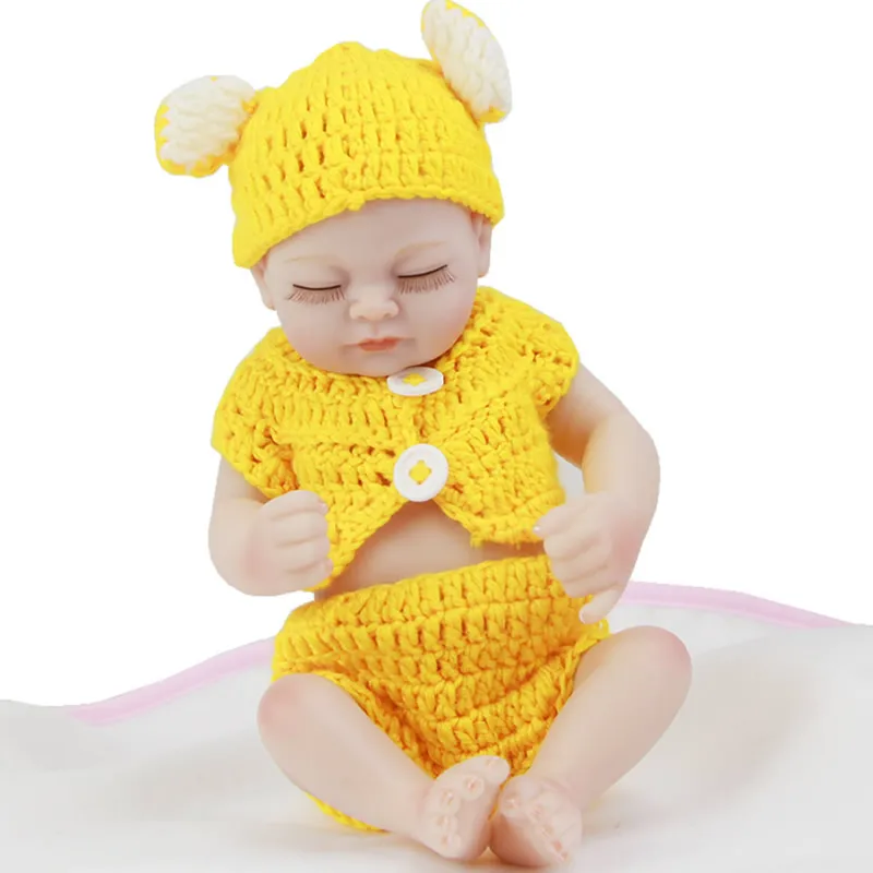 

27cm Baby Dolls be Sleeping Mini Full Silicone Doll Reborn Baby with Yellow Cloth Painted Hair Free Shipping Girl or Boy Gifts