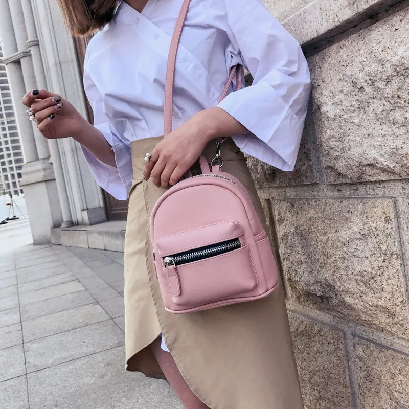 Школьные рюкзаки Модные женские Мини высокого качества из искусственной кожи женские сумки Простые повседневные маленькие девочки рюкзак Mochila Rugzak - Цвет: Pink