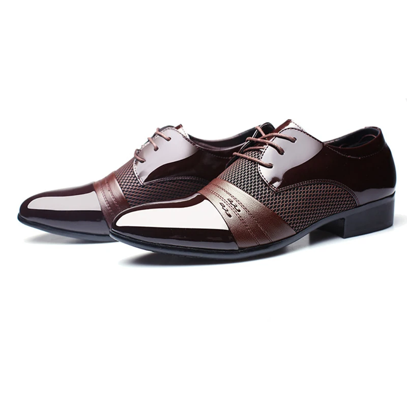 Мужские модельные туфли; мужские деловые туфли на плоской подошве; цвет черный, коричневый; дышащие мужские деловые туфли с низким верхом; HH-673 - Цвет: Коричневый
