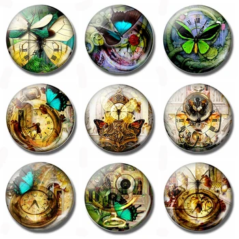 

Dragonfly Clock 30 MM Fridge Magnet Steampunk Butterfly Watch Glass Dome Magnetic Refrigerator Stickers Note Holder Home Decor