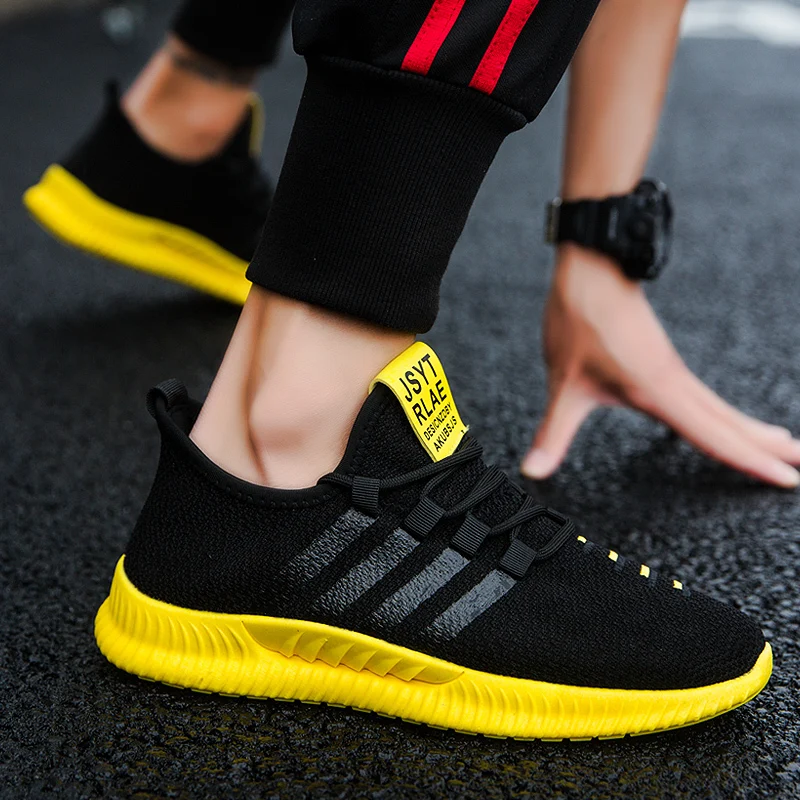 

Youth Men Casual Shoes Lightweight Breathable Fashion Sport Shoes Black Yellow Walking Footwear Boy Zapatillas Sneakers Men