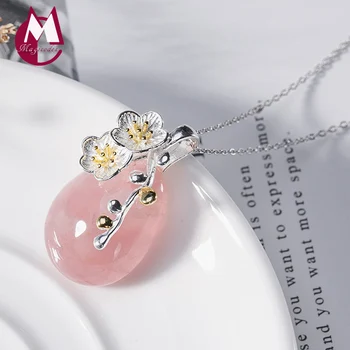 

2019 Pink Crystal Plum blossom Pendant 100% 925 Sterling Silver Women Natural stone sieraden maken Necklace Pendant Jewelry P014