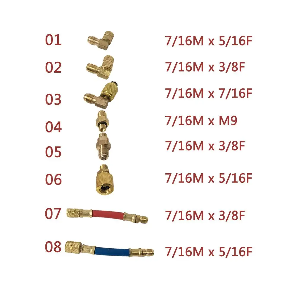 8 шт. R134a холодный газ преобразования совместное R-12AC кондиционер коллектор преобразования латунь адаптер шланг набор