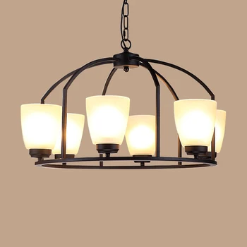 

Simple round iron pendant lights creative living room bedroom buffet lighting Retro loft hotel pendant lamps 4/6/8heads ZA GY327