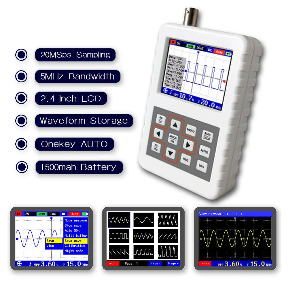 2," ЖК-дисплей цифровой осциллограф Портативный 5 м пропускной способностью 20 Мбит/с частота дискретизации DSO Fnirsi Pro осциллограф комплект с 1500 мА/ч, Батарея