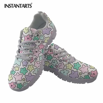 

INSTANTARTS Fashion Women's Sneakers Pastel KiraKira Stars Print Comfort Lacing Flat Shoes Female Breathable Mesh Flats Girls