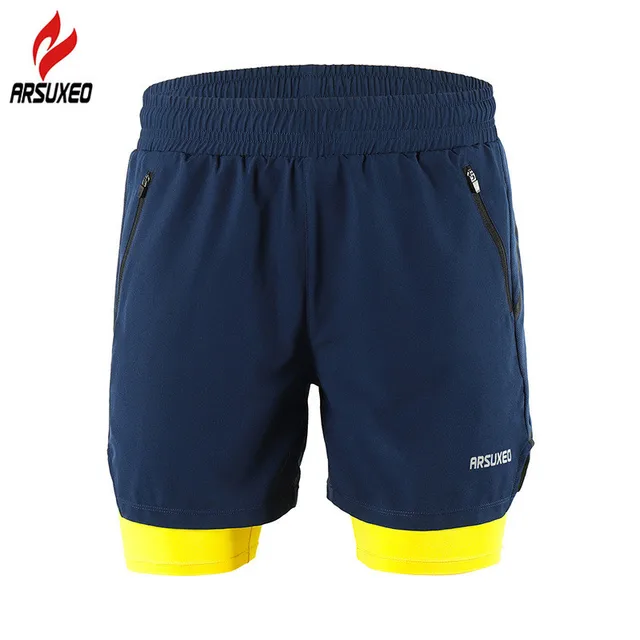 ARSUXEO Reflective Men's Running Shorts 2 In 1 Breathable Polyester Spandex Marathon Running Shorts Jogging Gym Sports Shorts 2