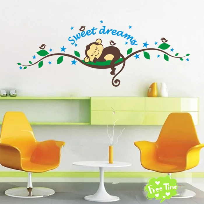 

2019 Cartoon Sleep Monkey Sweet Dreams Tree Branch Wall Sticker Decal Wallpaper Boy Baby Room Home Decor NEW Free shipping O12