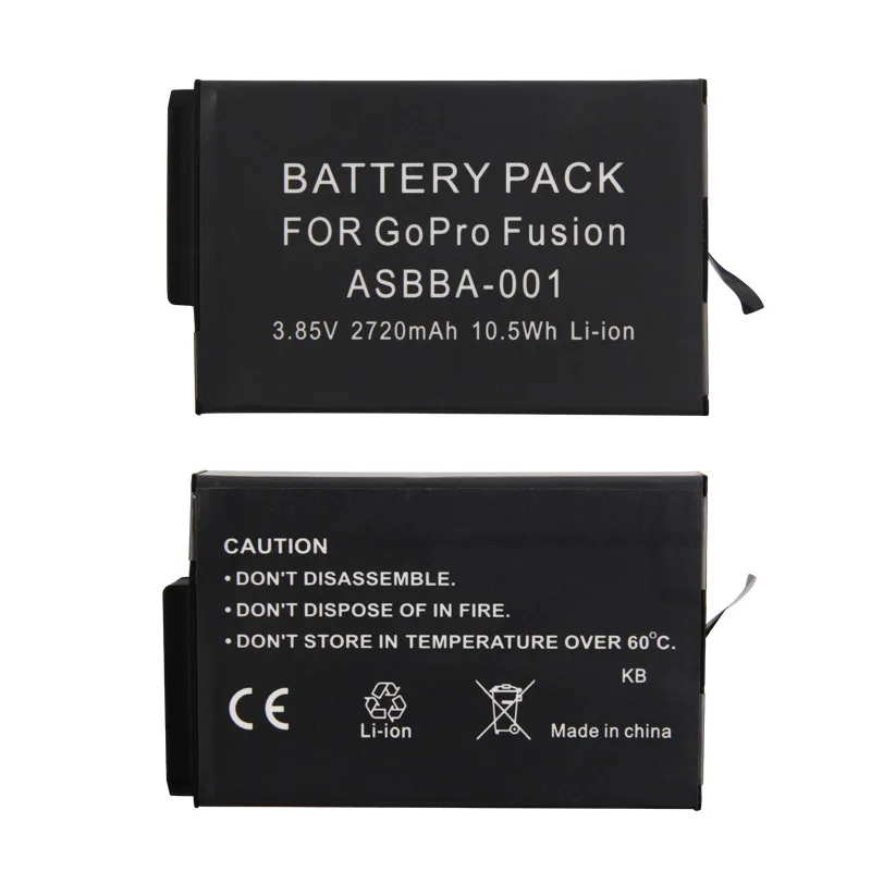 2x ASBBA-001 2720 mAh аккумулятор для Gopro Fusion 360 аксессуары для камеры+ двойное зарядное устройство для Gopro Fusion Go Pro Аксессуары
