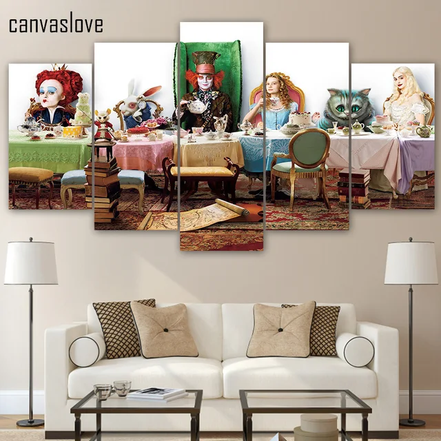 5 Stücke Gedruckt Alice Im Wunderland Gemälde Wandkunst Leinwand