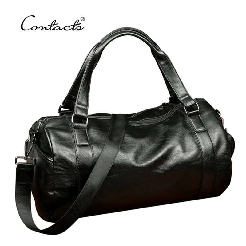 CONTACTS High Quality Men Travel Bag Leather Fashion Male Handbag Vintage Shoulder Bag Brands Men Messenger Duffel Bag