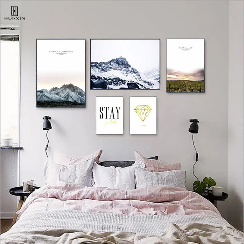 

Nature Scenery Home Decorative Paintings Of Beautiful Mountain Valley And Golden Six Pyramid Art Canvas Pictures Wall Posters