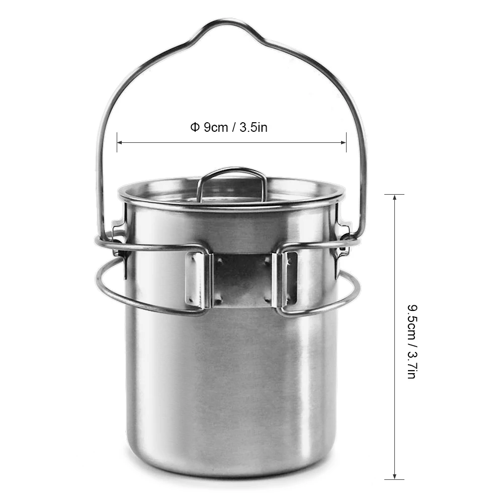 Portable Outdoor Stainless Steel Camping Mug Water Cup with Foldable Handle Outdoor Tableware Camping Hiking - Color: with bail handle