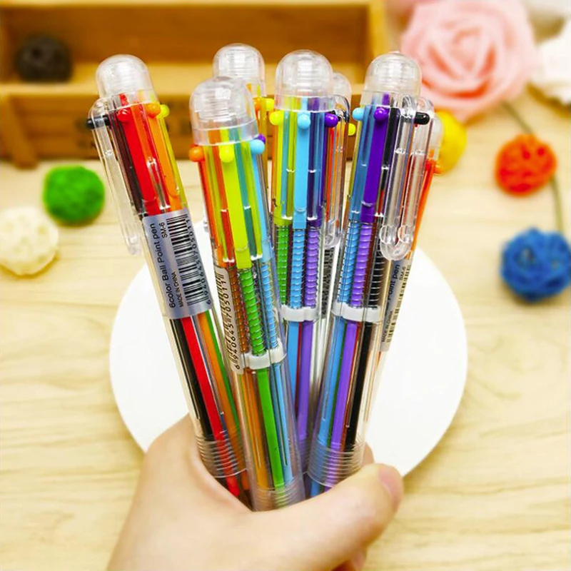 Многоцветная шариковая ручка Многофункциональный 6 in1 красочные Забавный мячик ручки для письма канцелярских принадлежностей и школьные