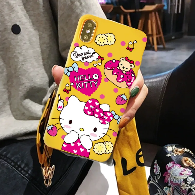 

GYKZ Cute Hello Kitty Fiited Cases For iPhone XR XS MAX X 7 8 6 6s Plus Cartoon Matte TPU Soft Silicone Phone Cover Letter Coque