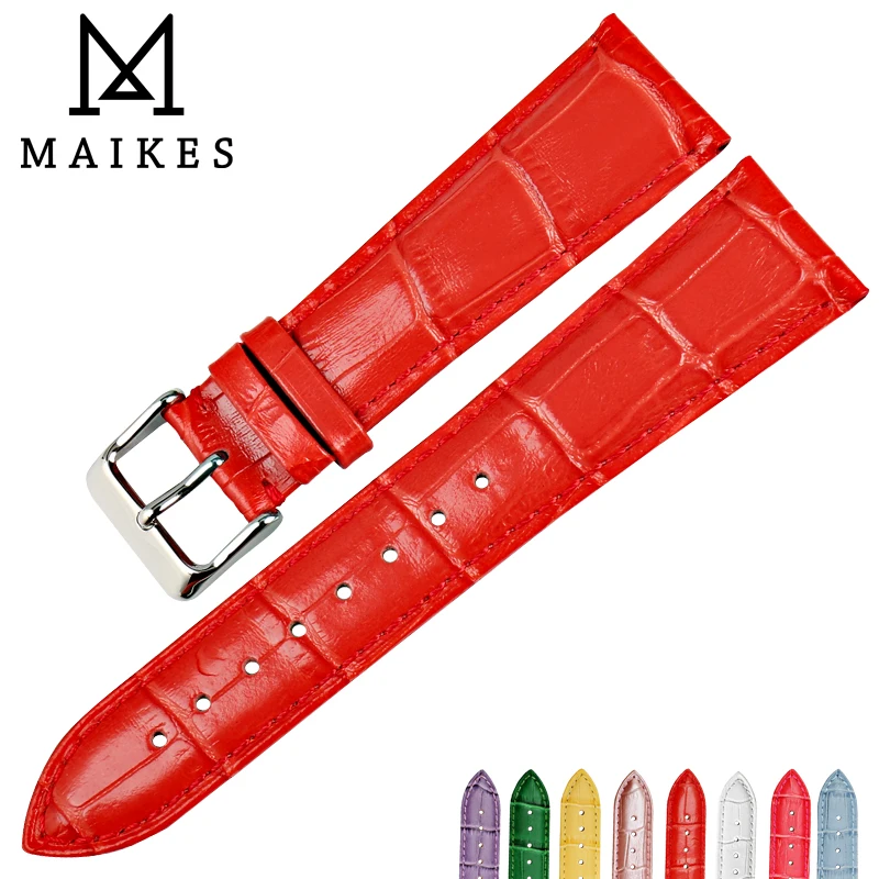 Ремешок для часов MAIKES из натуральной кожи яркий красный браслет с узелковым