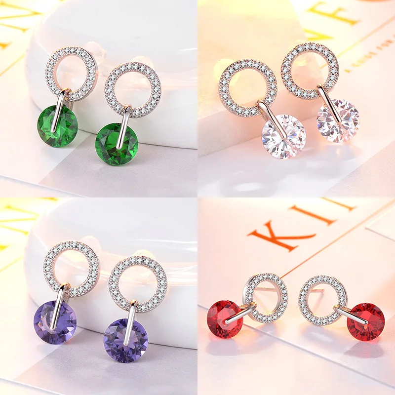 

ZHOUYANG Drop Earrings For Women Elegant Candy Color Crystal Round Little Zircon 3 Color Plating Gift Fashion Jewelry KBE342