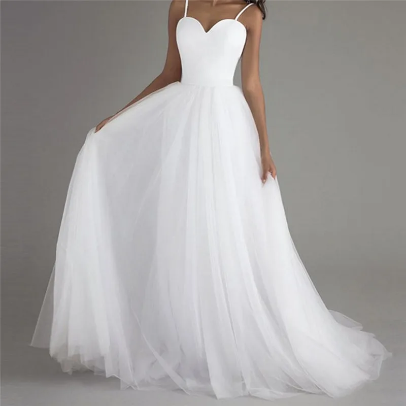 Новое пляжное платье на бретельках для свадьбы Vestido Noiva Praia простое белое Тюлевое