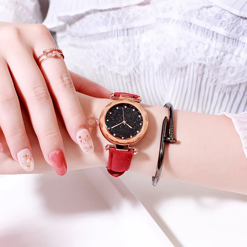 Звездное небо кварцевые наручные часы подарок для девочек подростков Модные часы детские наручные часы Роскошные превосходные часы JBRL детские часы Relogio Infantil - Цвет: red