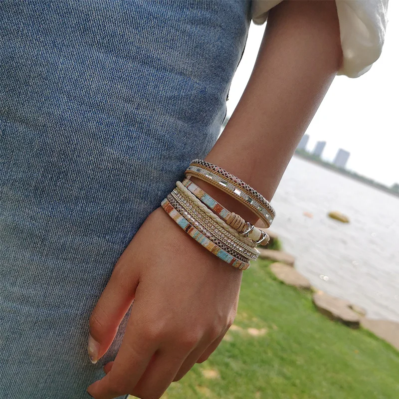 

Rinhoo 1PC High Quality Leather Bracelet With Crystal Fashion Style Multi-layer Bracelet For Women Female Charm Jewelry