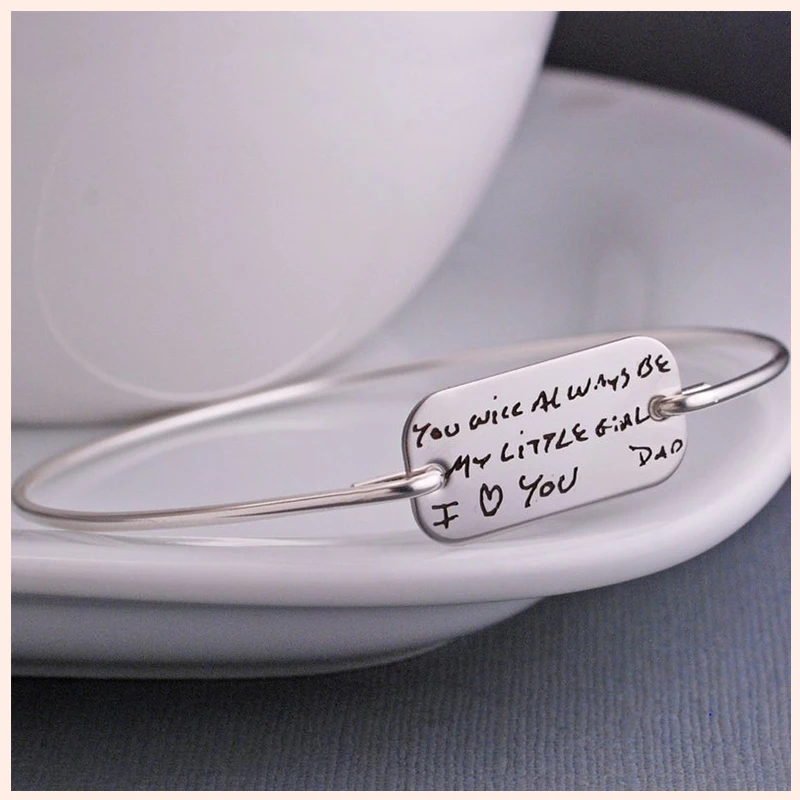 

StrollGirl 925 Sterling Silver Custom Handwriting Bracelet Personalized Engraved Bracelet & Bangles Memorial Writing Jewelry