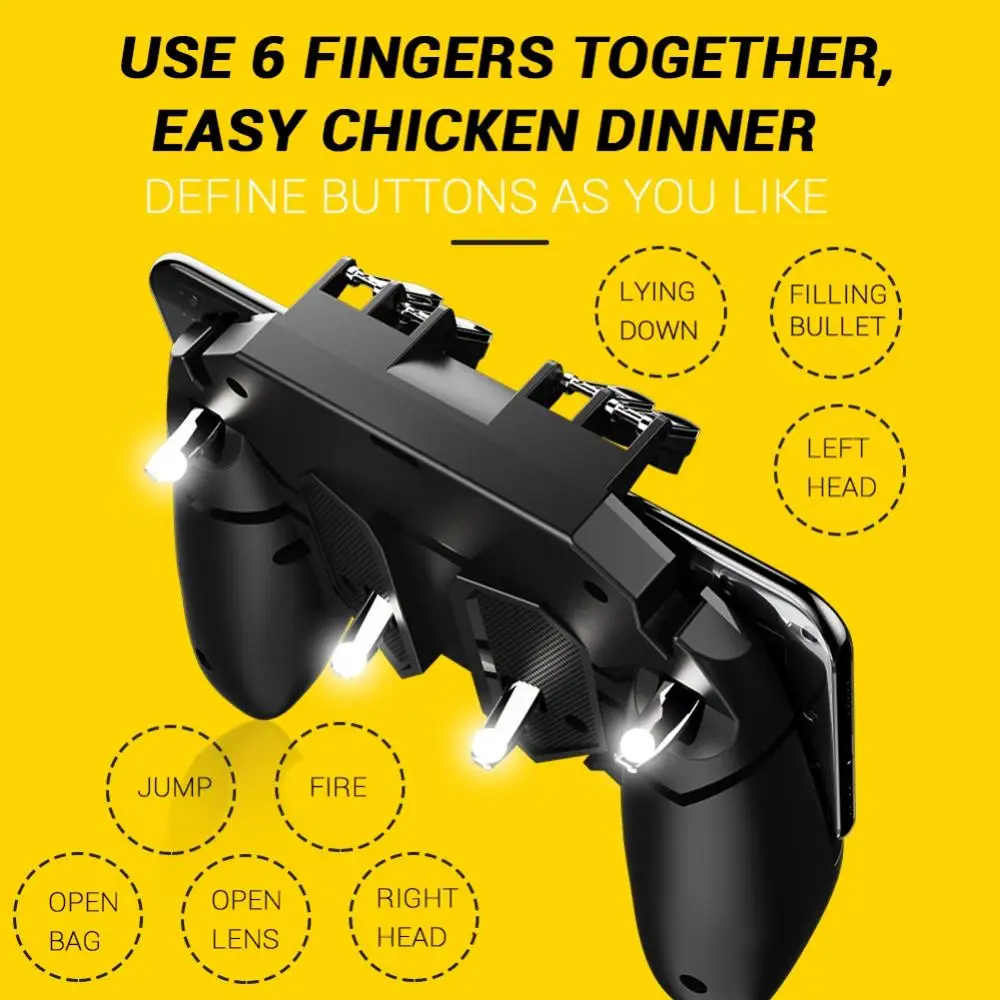  Six Finger All-in-One PUBG Mobile Game Controller Free Fire Key Button Joystick Gamepad L1 R1 PUBG 