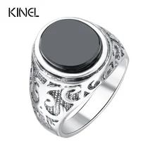 Anillo negro Punk para hombre, chapado en plata, superficie Circular, diseño clásico, anillos de moda, joyería Vintage para hombres