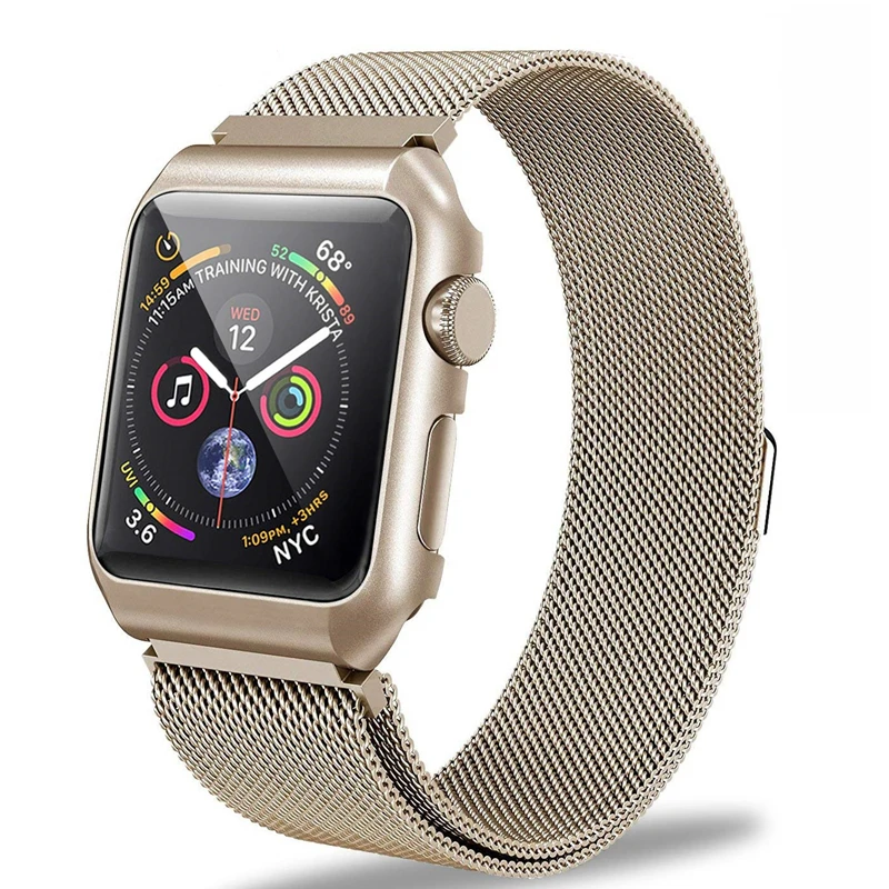 ASHEI для Apple Watch Series 4 Milanese Loop Band с металлическим защитным корпусом браслет на запястье для iWatch 40 мм 44 мм 38 мм 42 мм ремешок - Цвет ремешка: vintage gold