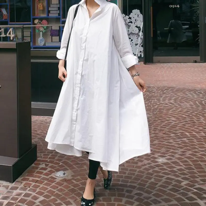 

Z-ZOUX Woman Shirt Irregular Black White Cotton Women Blouses Asymmetry Plus Size Casual Solid Long Shirt Women 2019 New Fashion