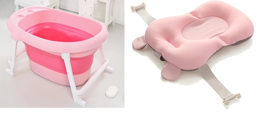 Ванна для новорожденного ребенка с защитой безопасности, сиденье для ванны, поддержка для детей, детские душевые ванны, детский складной кран для ванной, таз, подарок бесплатно - Цвет: pink with cushion