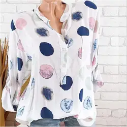 Цветочный принт Для женщин блузка летний топ плюс Размеры рубашка с длинными рукавами Harajuku печатных Blusa Feminina Для женщин s Топы и блузки