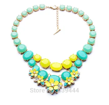 

New Arrival Pop Fashion Jewelry Elegant Accessories Lady Resin Shiny Gem Stone Choker Necklace Charms