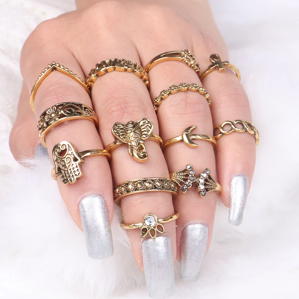 Josbores-13PCS-Vintage-Elephant-Carved-Ring-Set-Women-Ethnic-Antique-Silver-Color-Boho-Beach-Mid-Knuckle (1)