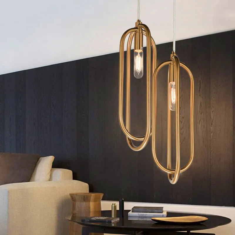

Postmodern ring chandelier gold lights living room bedroom study pendant lamp restaurant dining room balcony hotel droplight