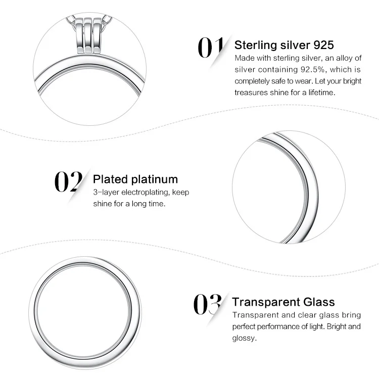 Новое поступление 925 Чистое серебро плавающее среднее ожерелье с подвеской подходит для миниатюрные шармы для женщин DIY Ювелирные изделия CRF001
