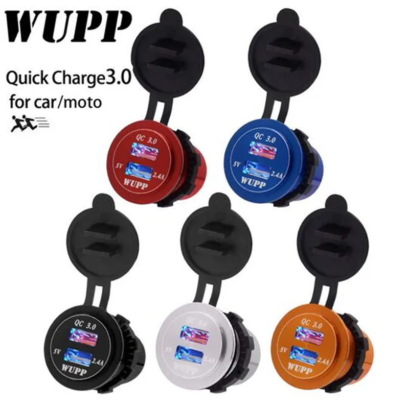 

WUPP Power Socket Car Quick Charger QC 3.0 Dual USB 5 Color Aluminum Shell 5V/3.4A 2 port Charging