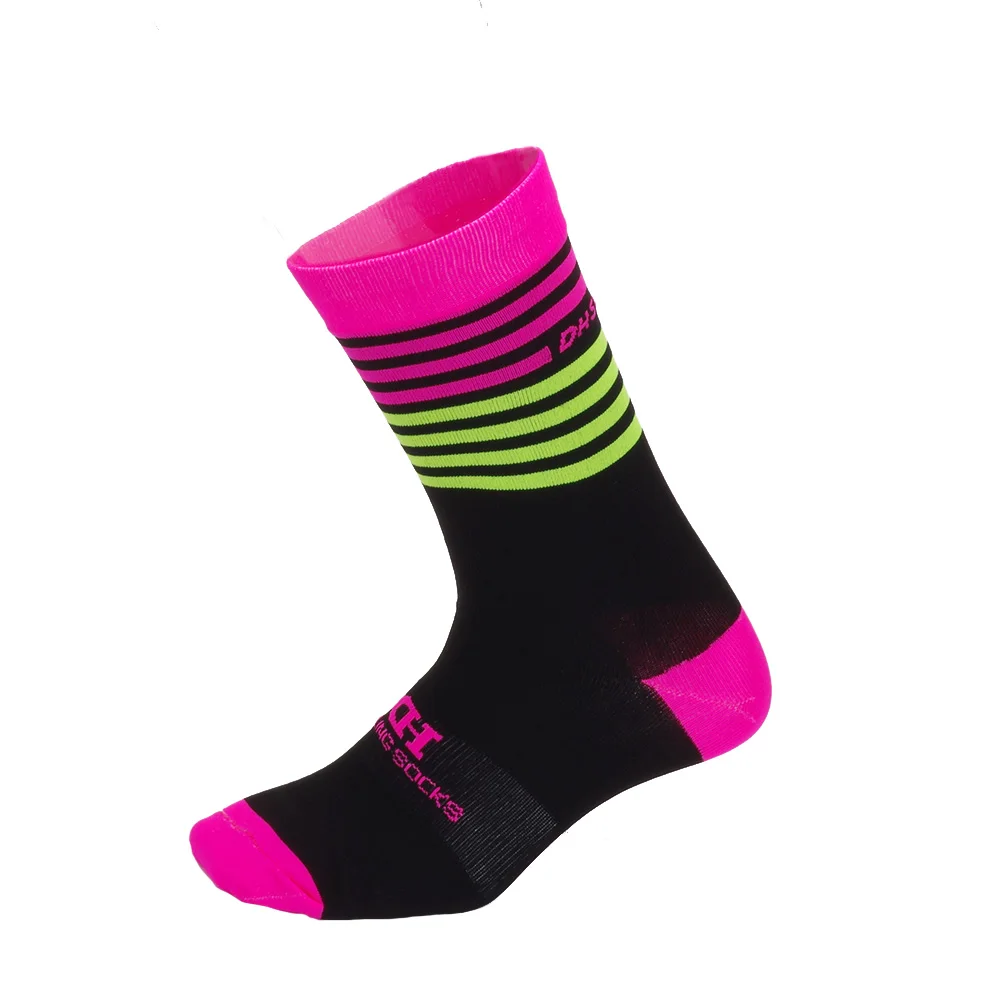 DH спортивные новые профессиональные велосипедные носки для мужчин и женщин, носки для езды на велосипеде, брендовые носки для скалолазания, бега, европейские размеры 38-45 - Цвет: Pink Yellow