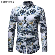 Повседневная приталенная Мужская рубашка,, китайский стиль, длинный рукав, мужские рубашки, 3D Цветочный Принт, Chemise Homme Camisa Social Masculina