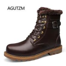 AGUTZM/8008-2 Новые брендовые высокие зимние мужские ботинки с плюшевой подкладкой, модные, с пряжкой, на шнуровке, спилок, теплые мотоциклетные ботинки