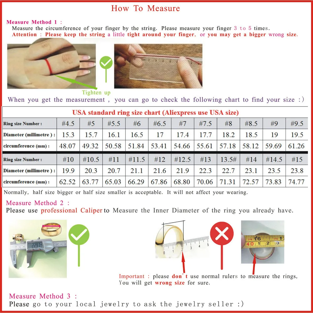 USA wedding rings chart and measure method 20160511
