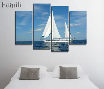 

4Pieces Sailboat Canvas Paintings For Living Room Wall Modern Decorative Pictures Tableau Cheap Pictures,wall pictures