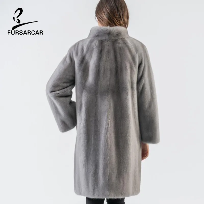 FURSARCAR новинка 2020 натуральный серый норковый меховой Тренч Женское пальто женские